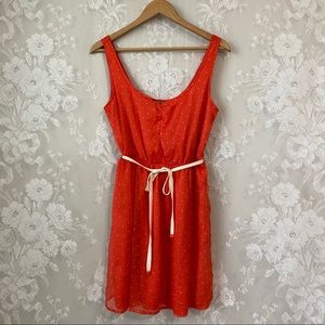 Zara Trf Collection Red Orange Star Print Dress L